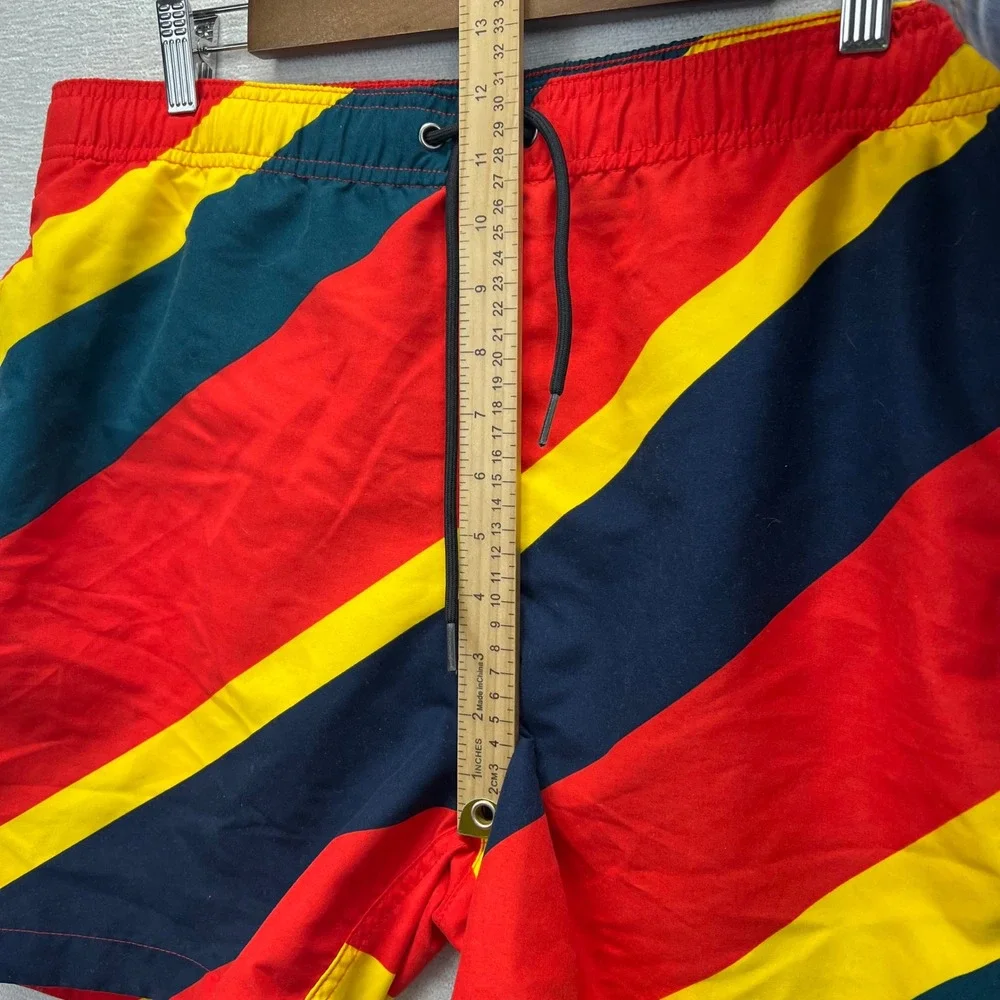 PacSun Swim Trunks Mens Large Red‎ Yellow Navy Diagonal Striped Board Shorts